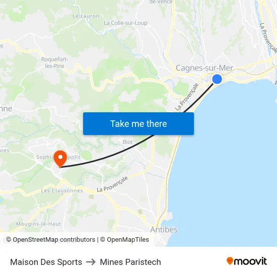 Maison Des Sports to Mines Paristech map