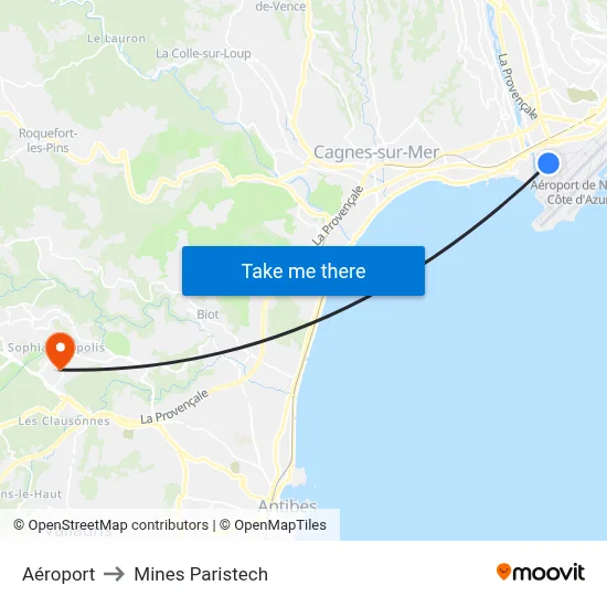 Aéroport to Mines Paristech map