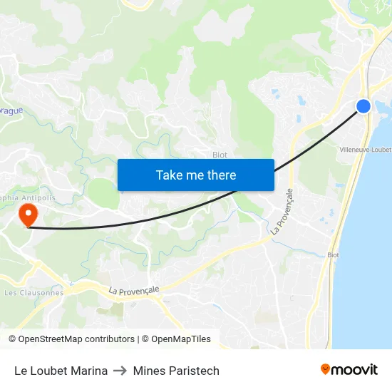 Le Loubet Marina to Mines Paristech map