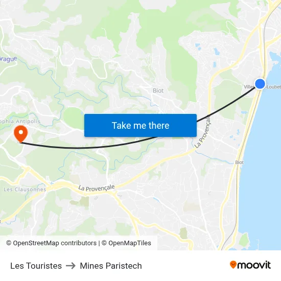 Les Touristes to Mines Paristech map