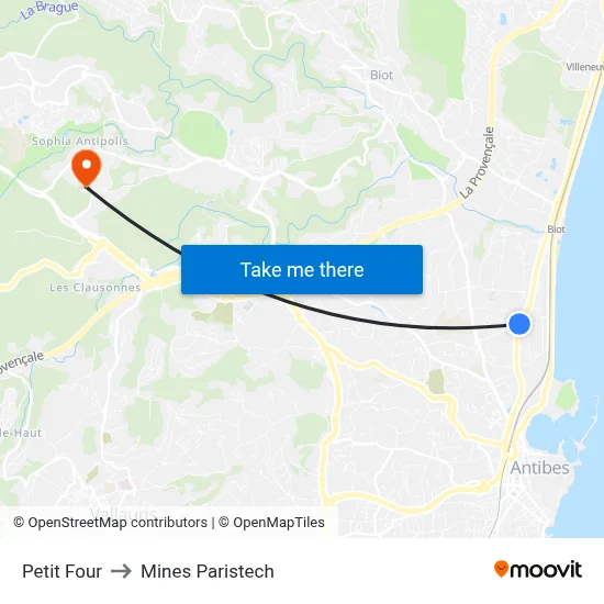 Petit Four to Mines Paristech map