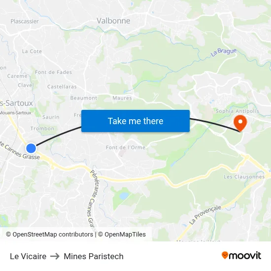Le Vicaire to Mines Paristech map
