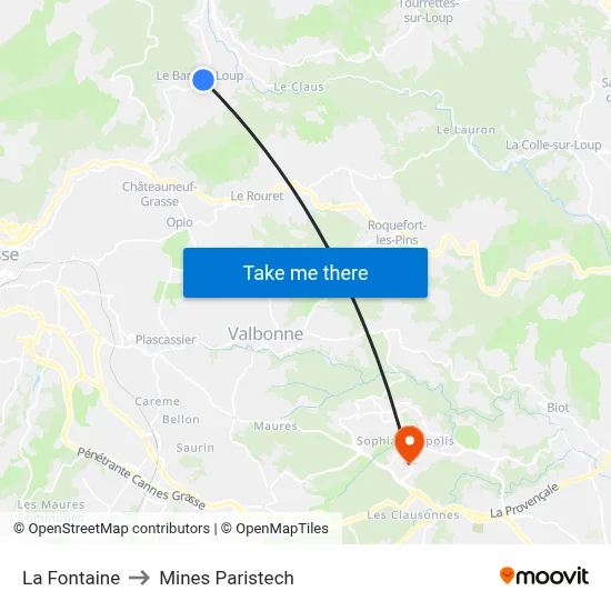La Fontaine to Mines Paristech map