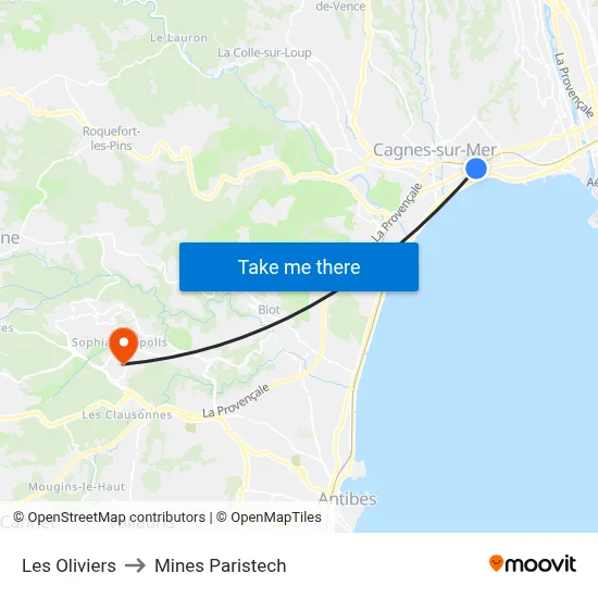 Les Oliviers to Mines Paristech map