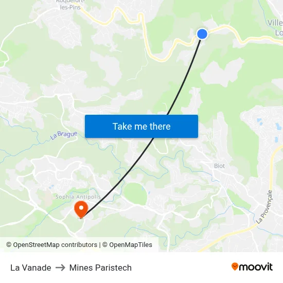 La Vanade to Mines Paristech map