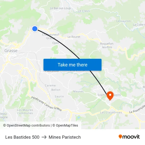 Les Bastides 500 to Mines Paristech map