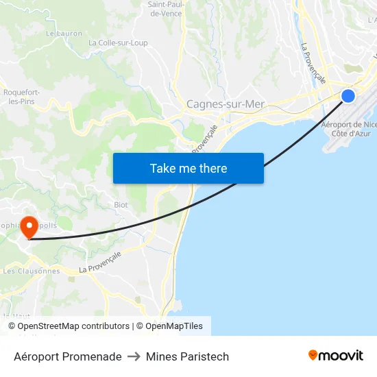 Aéroport Promenade to Mines Paristech map