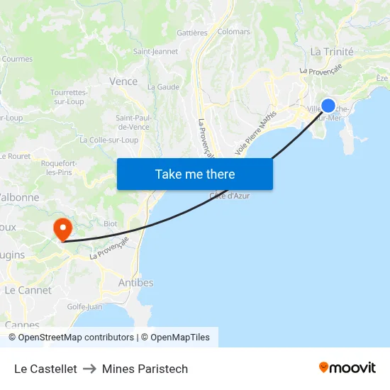 Le Castellet to Mines Paristech map