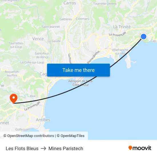 Les Flots Bleus to Mines Paristech map