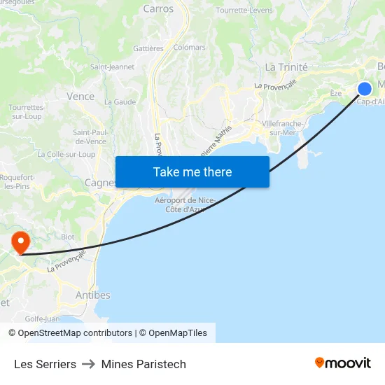 Les Serriers to Mines Paristech map