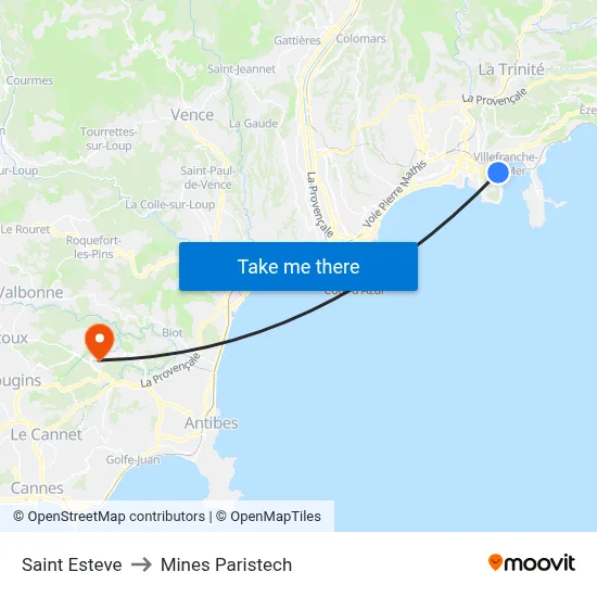 Saint Esteve to Mines Paristech map