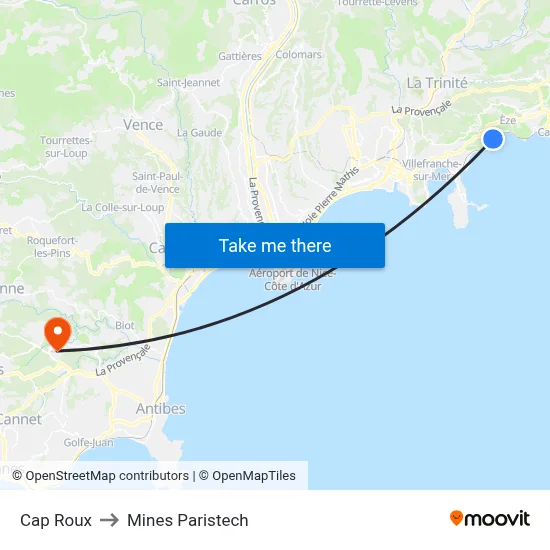 Cap Roux to Mines Paristech map