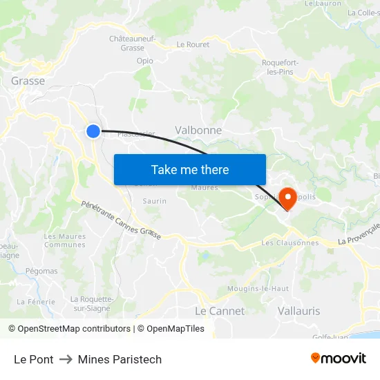 Le Pont to Mines Paristech map
