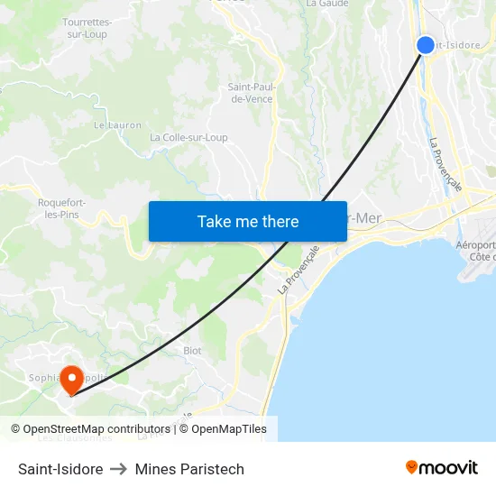Saint-Isidore to Mines Paristech map