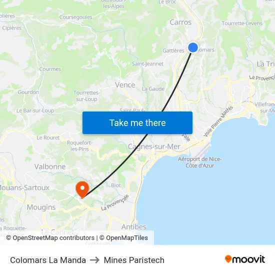 Colomars La Manda to Mines Paristech map