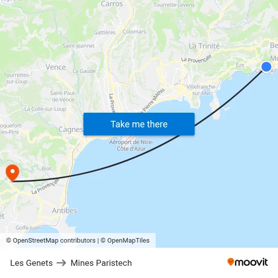 Les Genets to Mines Paristech map
