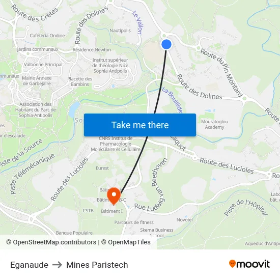 Eganaude to Mines Paristech map