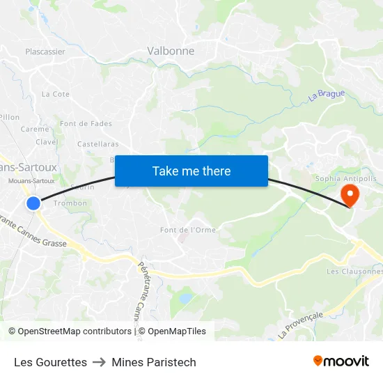 Les Gourettes to Mines Paristech map
