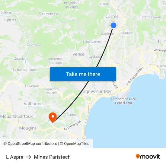 L Aspre to Mines Paristech map