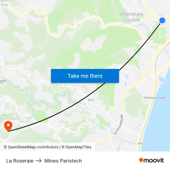 La Roseraie to Mines Paristech map