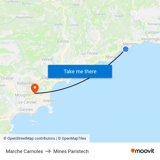 Marche Carnoles to Mines Paristech map