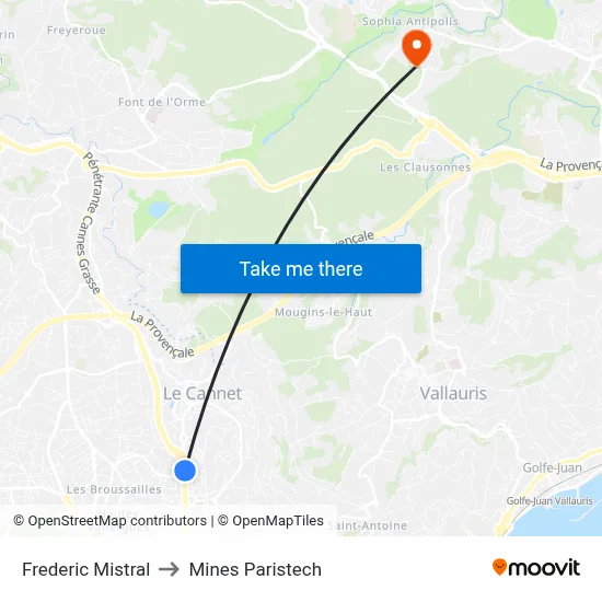 Frederic Mistral to Mines Paristech map