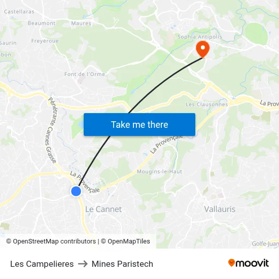 Les Campelieres to Mines Paristech map