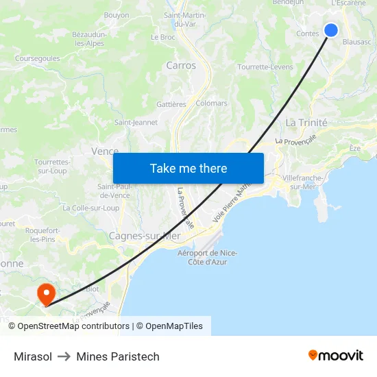 Mirasol to Mines Paristech map