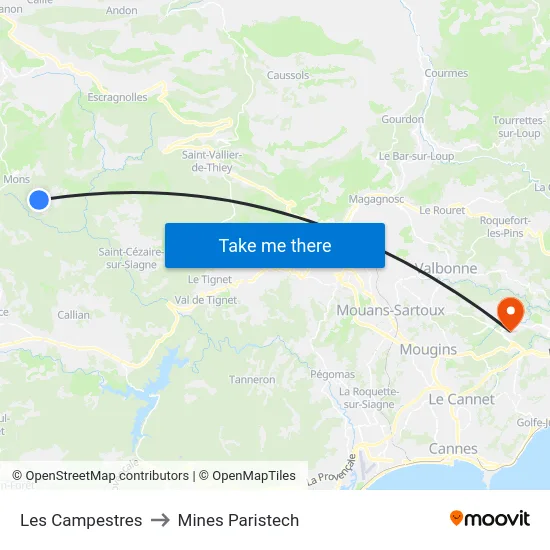 Les Campestres to Mines Paristech map