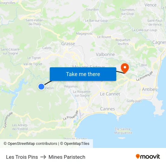 Les Trois Pins to Mines Paristech map