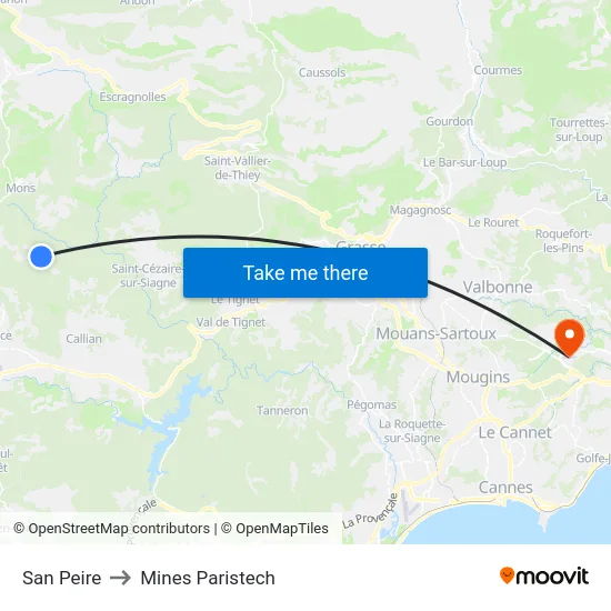 San Peire to Mines Paristech map