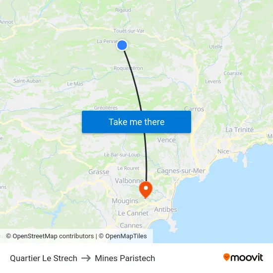 Quartier Le Strech to Mines Paristech map