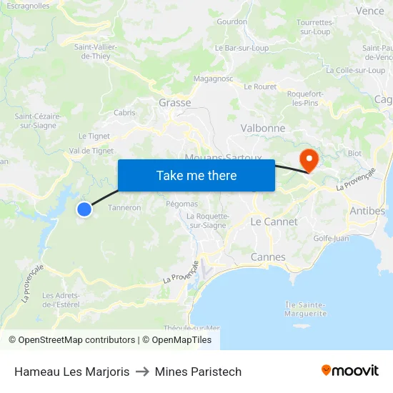 Hameau Les Marjoris to Mines Paristech map