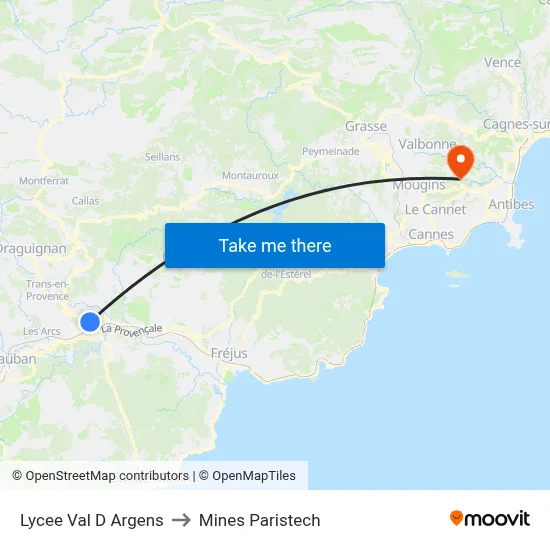 Lycee Val D Argens to Mines Paristech map