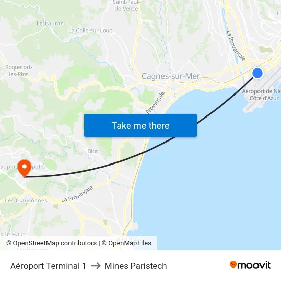 Aéroport Terminal 1 to Mines Paristech map