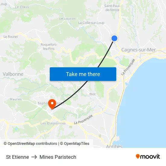 St Etienne to Mines Paristech map
