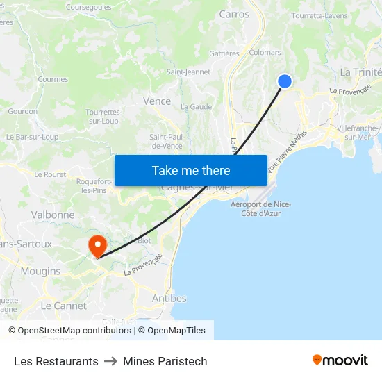 Les Restaurants to Mines Paristech map
