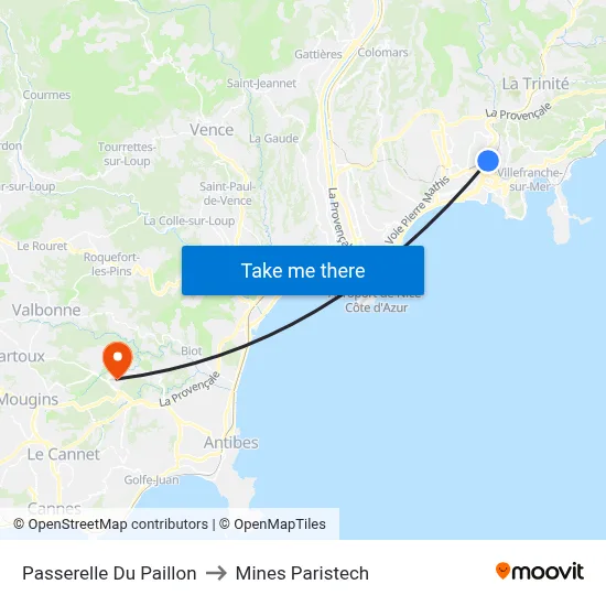 Passerelle Du Paillon to Mines Paristech map