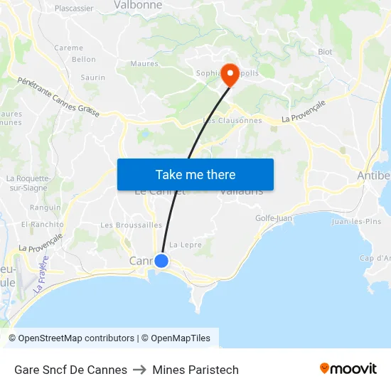 Gare Sncf De Cannes to Mines Paristech map