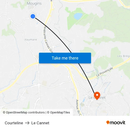Courteline to Le Cannet map