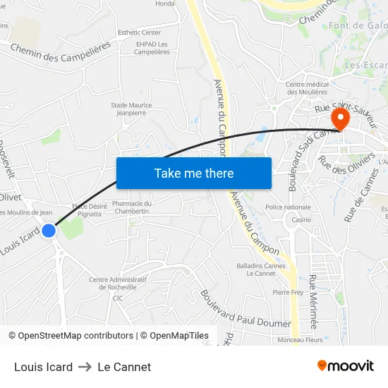 Louis Icard to Le Cannet map