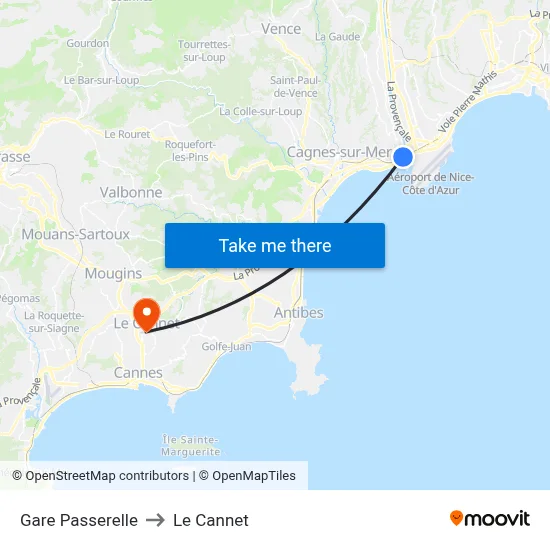 Gare Passerelle to Le Cannet map