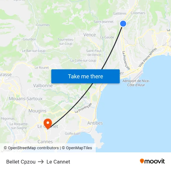 Bellet Cpzou to Le Cannet map