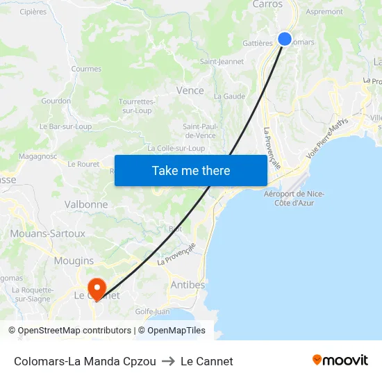 Colomars-La Manda Cpzou to Le Cannet map