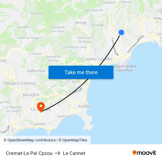 Cremat-Le Pal Cpzou to Le Cannet map