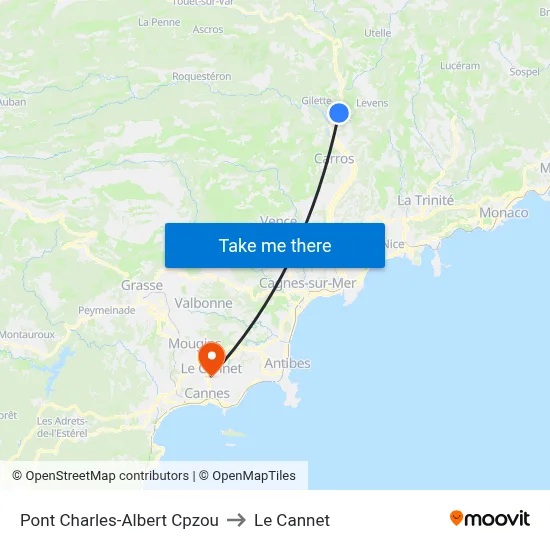 Pont Charles-Albert Cpzou to Le Cannet map