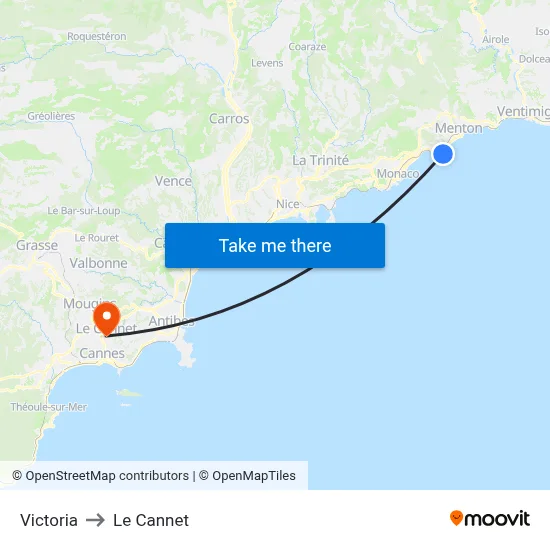Victoria to Le Cannet map