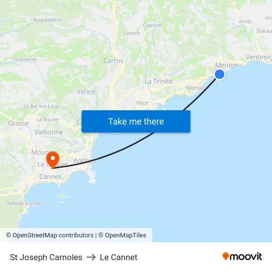 St Joseph Carnoles to Le Cannet map