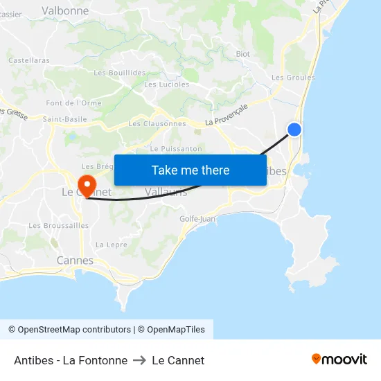 Antibes - La Fontonne to Le Cannet map