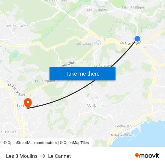 Les 3 Moulins to Le Cannet map